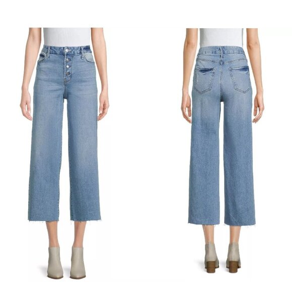 NWOT Time and Tru Women's High Rise Distressed Wide Leg Denim Jeans Size 14 - Picture 1 of 7